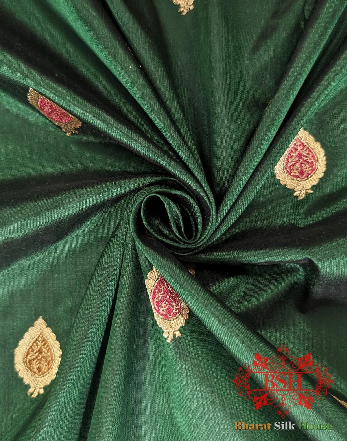 Pure Banarasi Handloom Katan Silk Meenakari Antique Zari Saree In Shades Of Green - Bharat Silk House Pure Kataan Silk