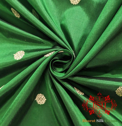 Pure Banarasi Handloom Katan Silk Meenakari Antique Zari Saree In Shades Of Green - Bharat Silk House Pure Kataan Silk