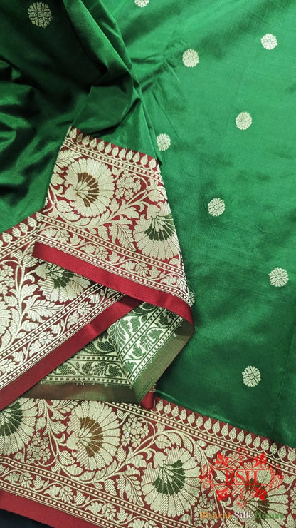 Pure Banarasi Handloom Katan Silk Meenakari Antique Zari Saree In Shades Of Green - Bharat Silk House Pure Kataan Silk