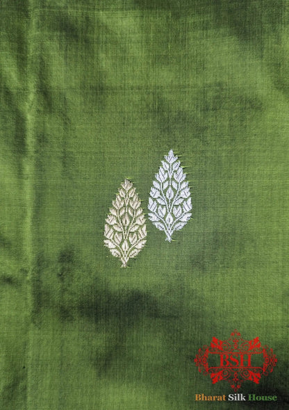 Pure Banarasi Handloom Katan Silk Meenakari Antique Zari Saree In Shades of Green - Bharat Silk House Pure Kataan Silk