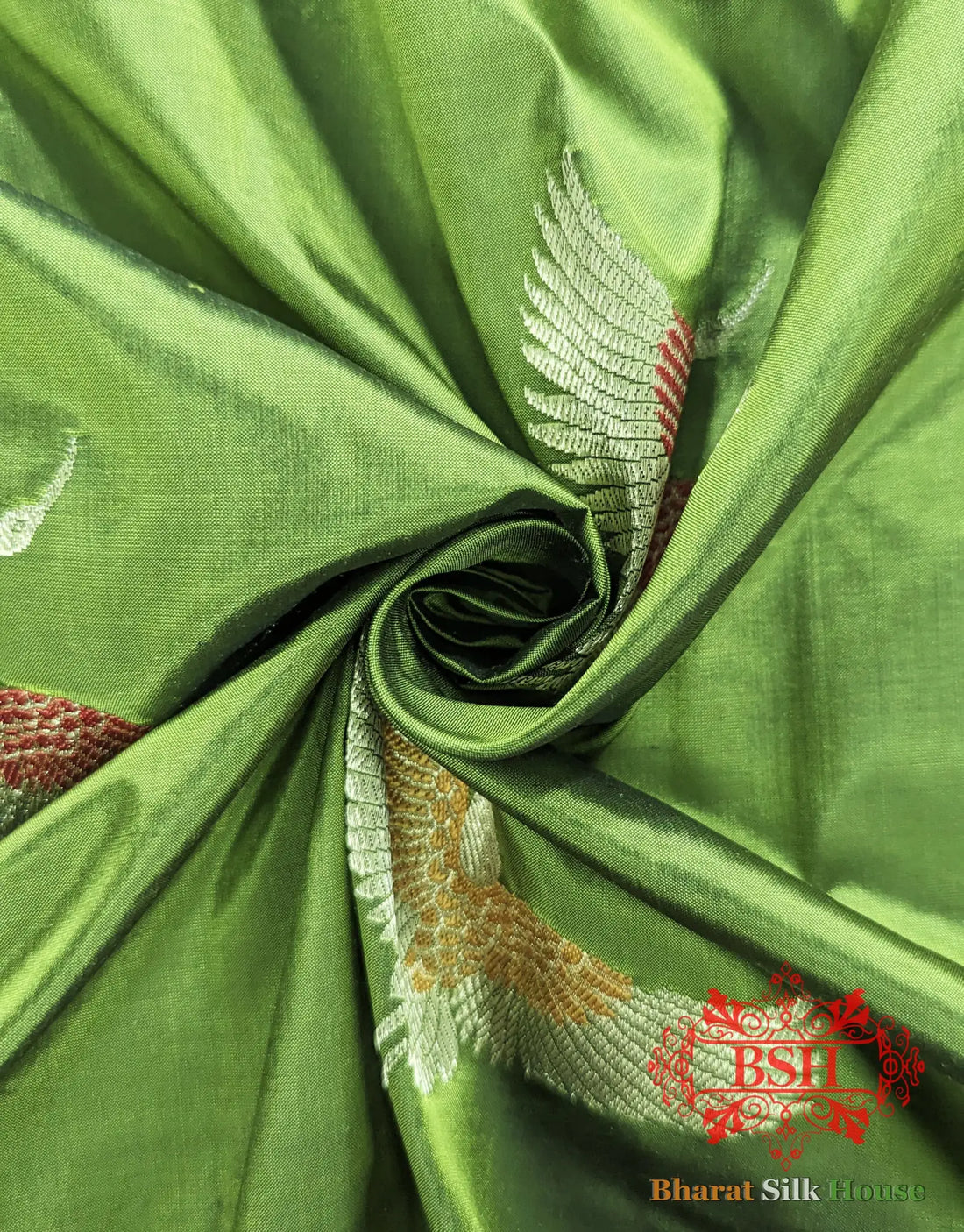 Pure Banarasi Handloom Katan Silk Meenakari Antique Zari Saree In Shades Of Green - Bharat Silk House Pure Kataan Silk