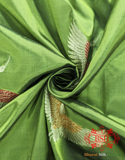 Pure Banarasi Handloom Katan Silk Meenakari Antique Zari Saree In Shades Of Green - Bharat Silk House Pure Kataan Silk