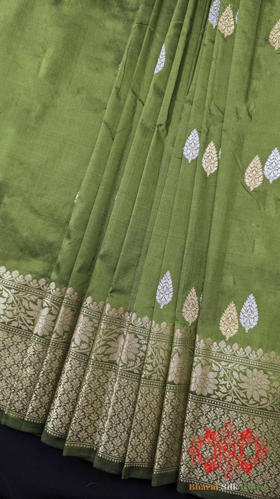Pure Banarasi Handloom Katan Silk Meenakari Antique Zari Saree In Shades of Green - Bharat Silk House Pure Kataan Silk