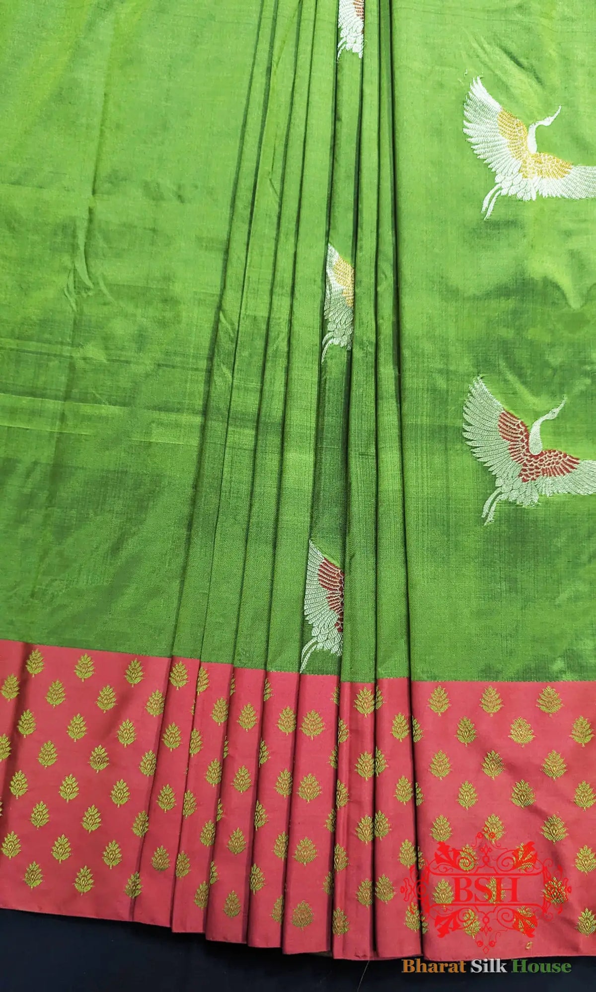 Pure Banarasi Handloom Katan Silk Meenakari Antique Zari Saree In Shades Of Green - Bharat Silk House Pure Kataan Silk