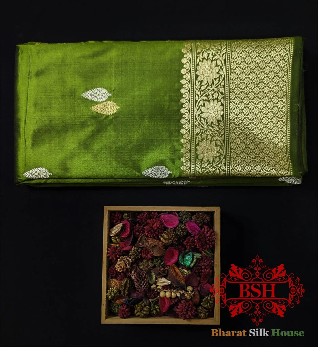 Pure Banarasi Handloom Katan Silk Meenakari Antique Zari Saree In Shades of Green - Bharat Silk House Pure Kataan Silk