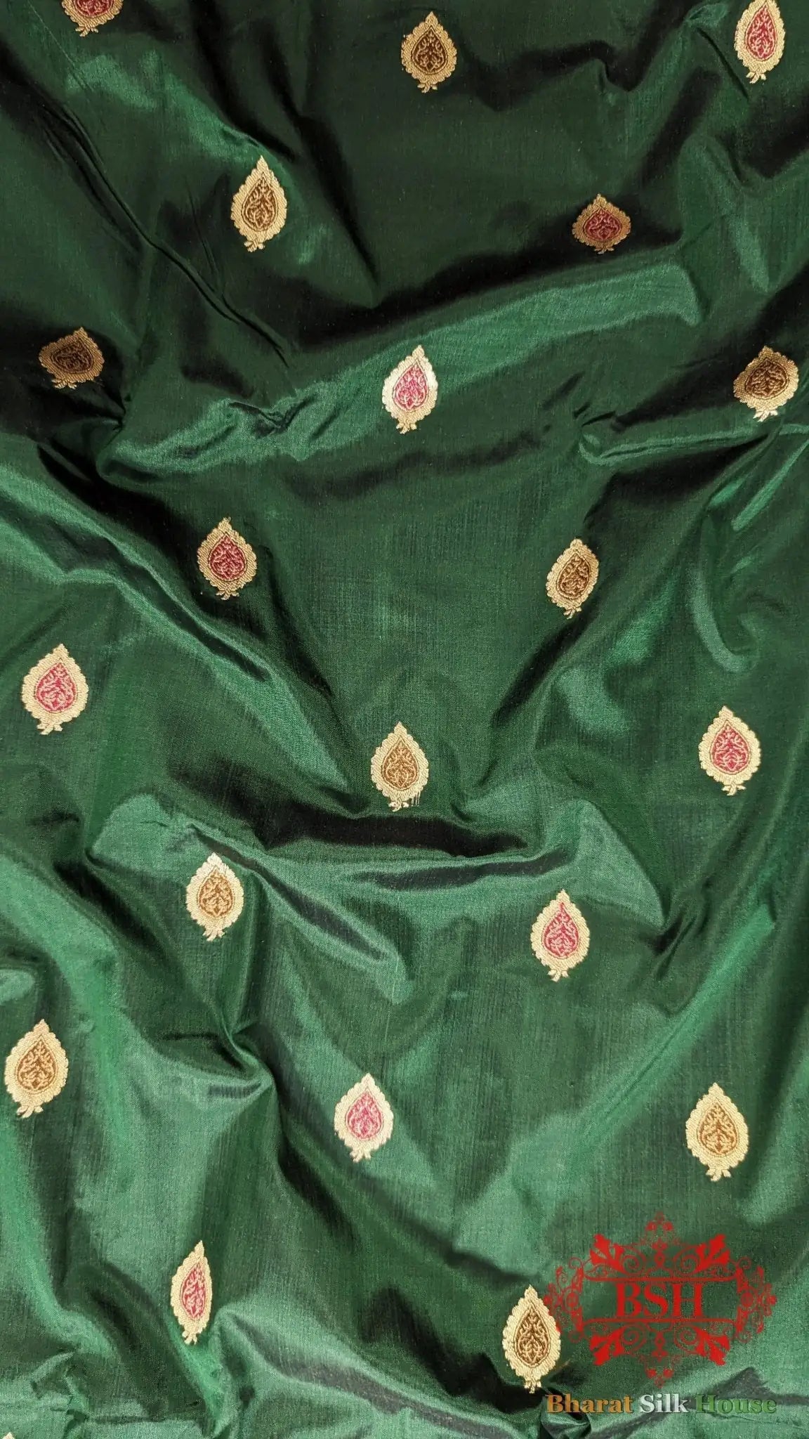 Pure Banarasi Handloom Katan Silk Meenakari Antique Zari Saree In Shades Of Green - Bharat Silk House Pure Kataan Silk