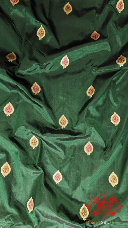 Pure Banarasi Handloom Katan Silk Meenakari Antique Zari Saree In Shades Of Green - Bharat Silk House Pure Kataan Silk