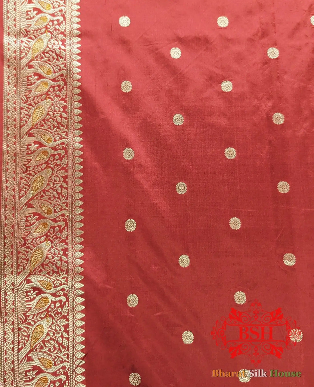 Pure Banarasi Handloom Katan Silk Meenakari Antique Zari Saree In Shades Of Green With Red Border - Bharat Silk House Pure Kataan Silk