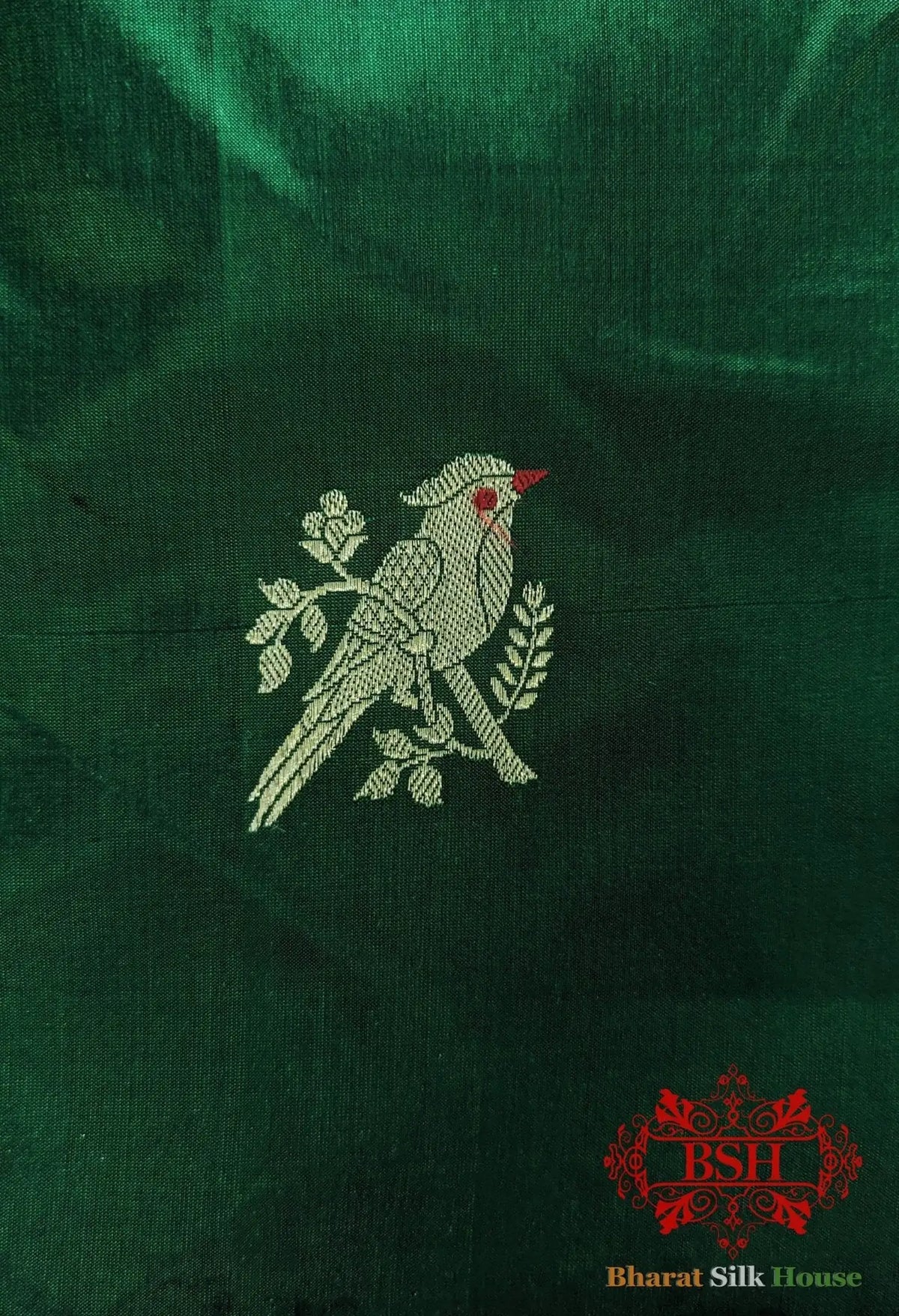 Pure Banarasi Handloom Katan Silk Meenakari Antique Zari Saree In Shades Of Green With Red Border - Bharat Silk House Pure Kataan Silk