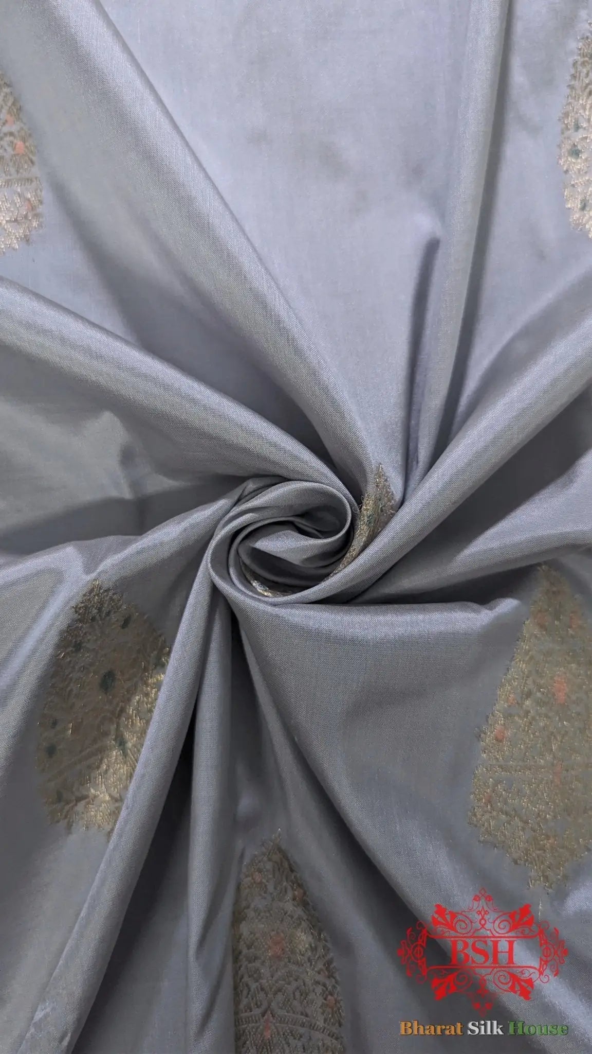 Pure Banarasi Handloom Katan Silk Meenakari Antique Zari Saree In Shades Of Grey - Bharat Silk House Pure Kataan Silk