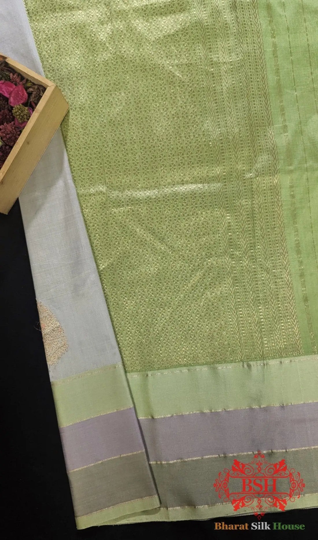 Pure Banarasi Handloom Katan Silk Meenakari Antique Zari Saree In Shades Of Grey - Bharat Silk House Pure Kataan Silk