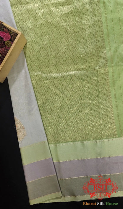 Pure Banarasi Handloom Katan Silk Meenakari Antique Zari Saree In Shades Of Grey - Bharat Silk House Pure Kataan Silk