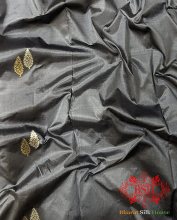 Pure Banarasi Handloom Katan Silk Meenakari Antique Zari Saree In Shades Of Grey - Bharat Silk House Pure Kataan Silk