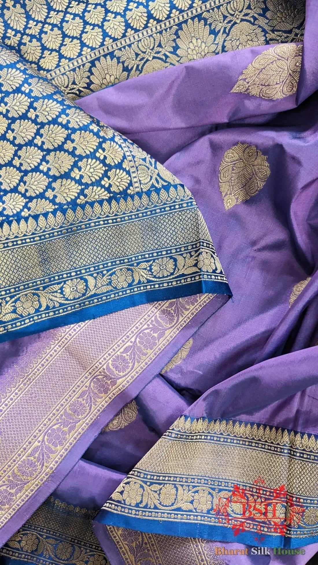 Pure Banarasi Handloom Katan Silk Meenakari Antique Zari Saree In Shades Of Lavender - Bharat Silk House Pure Kataan Silk