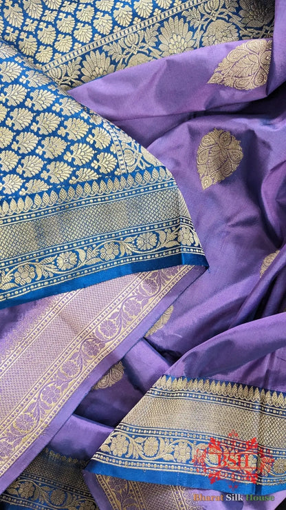 Pure Banarasi Handloom Katan Silk Meenakari Antique Zari Saree In Shades Of Lavender - Bharat Silk House Pure Kataan Silk