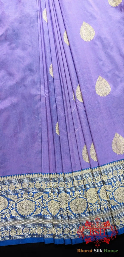Pure Banarasi Handloom Katan Silk Meenakari Antique Zari Saree In Shades Of Lavender - Bharat Silk House Pure Kataan Silk