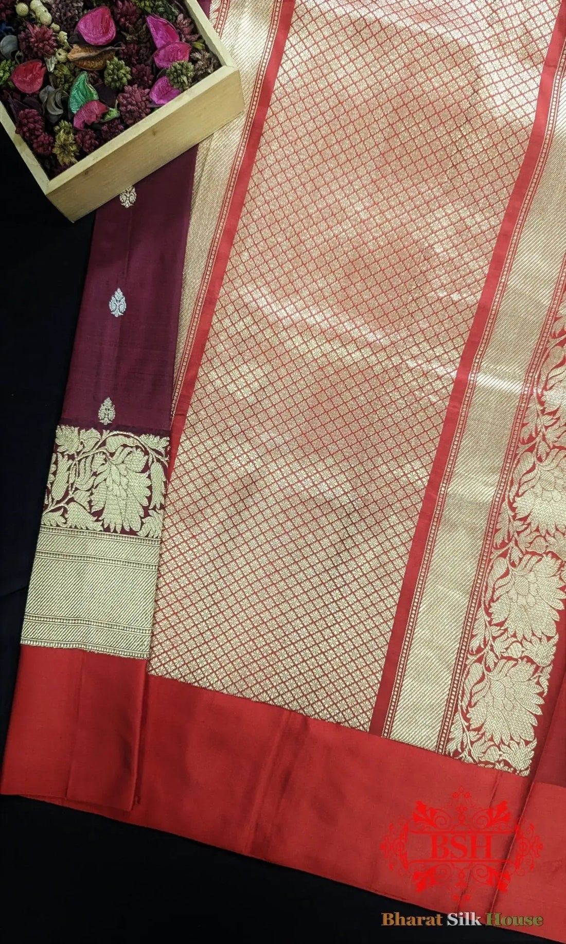 Pure Banarasi Handloom Katan Silk Meenakari Antique Zari Saree In Shades Of Magenta - Bharat Silk House Pure Kataan Silk