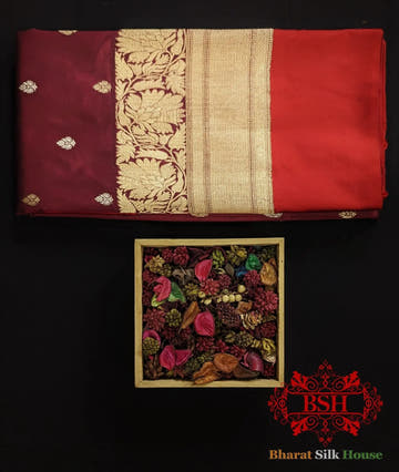 Pure Banarasi Handloom Katan Silk Meenakari Antique Zari Saree In Shades Of Magenta - Bharat Silk House Pure Kataan Silk