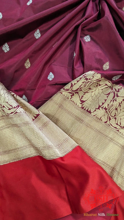 Pure Banarasi Handloom Katan Silk Meenakari Antique Zari Saree In Shades Of Magenta - Bharat Silk House Pure Kataan Silk