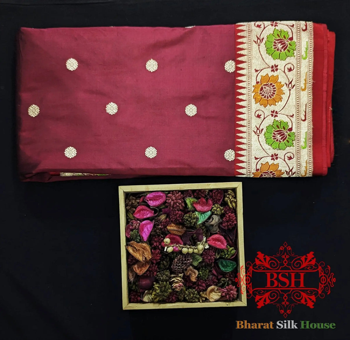 Pure Banarasi Handloom Katan Silk Meenakari Antique Zari Saree In Shades Of Maroon - Bharat Silk House Pure Kataan Silk