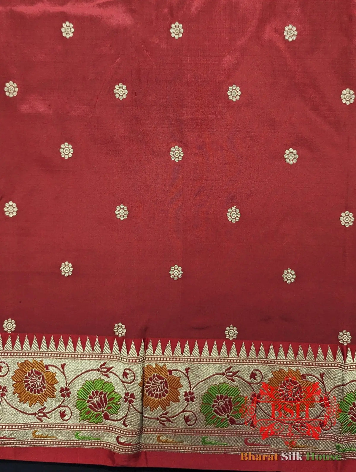 Pure Banarasi Handloom Katan Silk Meenakari Antique Zari Saree In Shades Of Maroon - Bharat Silk House Pure Kataan Silk