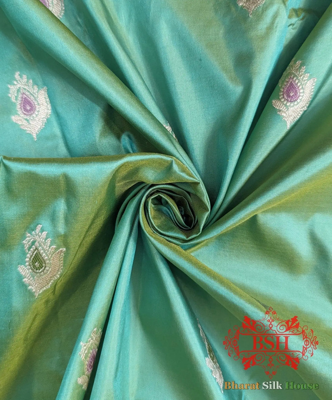 Pure Banarasi Handloom Katan Silk Meenakari Antique Zari Saree In Shades Of Mint Green - Bharat Silk House Pure Kataan Silk