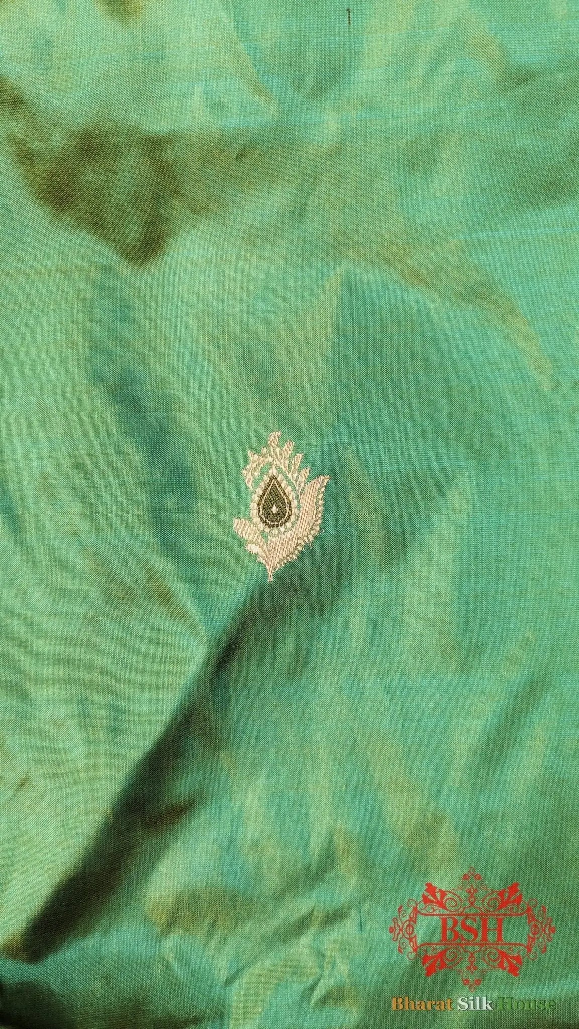 Pure Banarasi Handloom Katan Silk Meenakari Antique Zari Saree In Shades Of Mint Green - Bharat Silk House Pure Kataan Silk