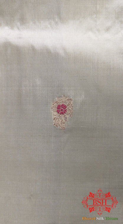 Pure Banarasi Handloom Katan Silk Meenakari Antique Zari Saree In Shades Of Off White - Bharat Silk House