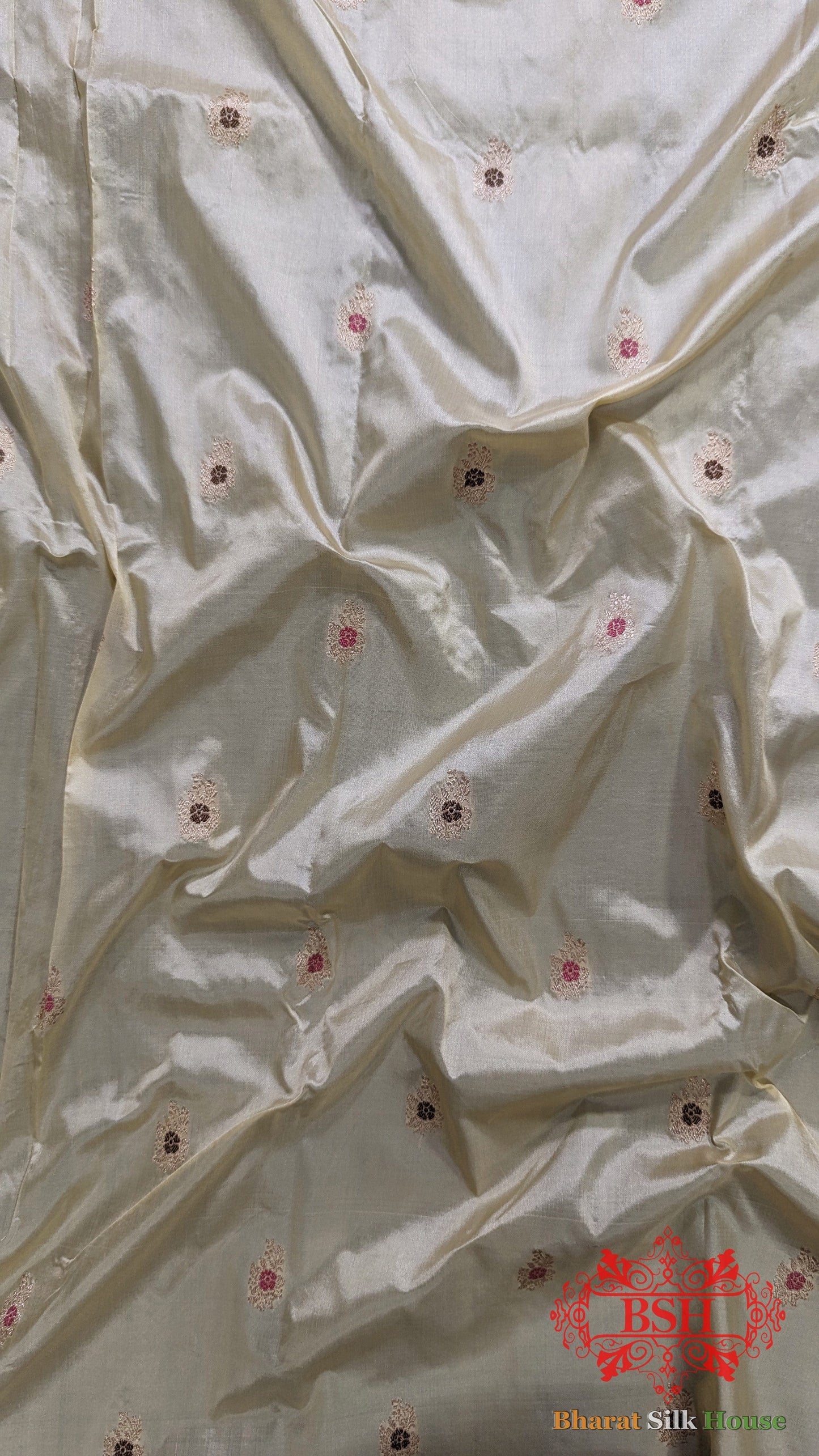 Pure Banarasi Handloom Katan Silk Meenakari Antique Zari Saree In Shades Of Off White - Bharat Silk House