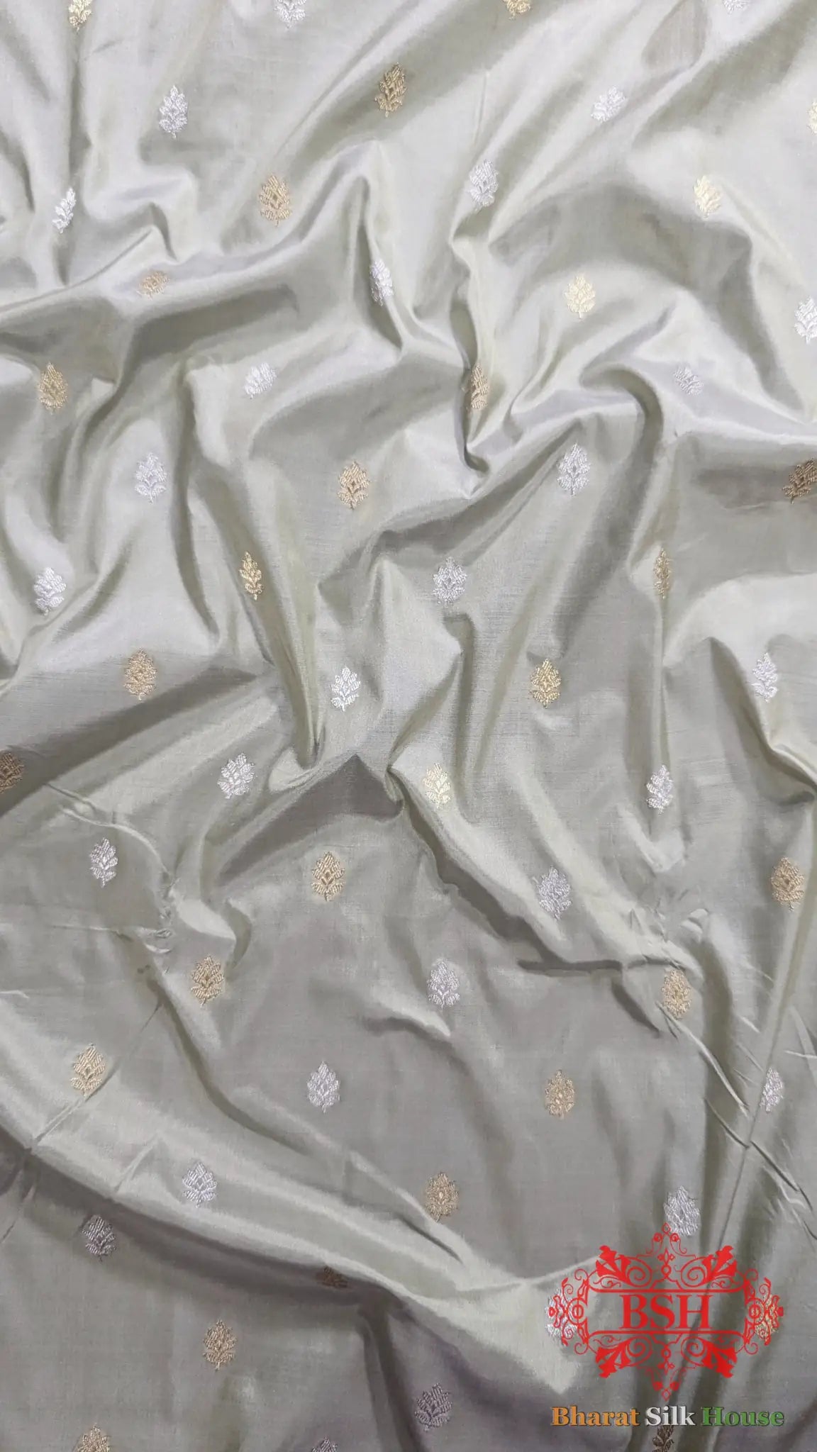 Pure Banarasi Handloom Katan Silk Meenakari Antique Zari Saree In Shades Of Off White - Bharat Silk House Pure Kataan Silk