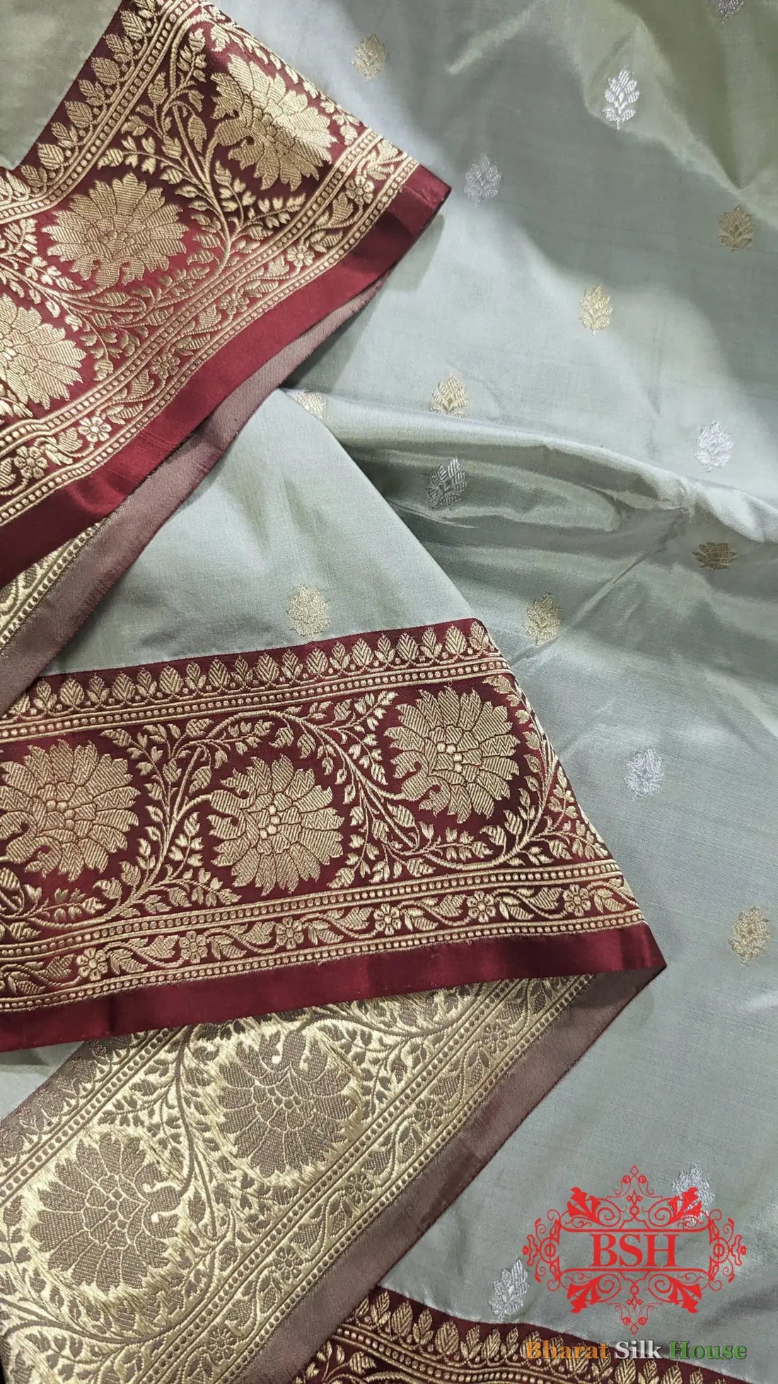 Pure Banarasi Handloom Katan Silk Meenakari Antique Zari Saree In Shades Of Off White - Bharat Silk House Pure Kataan Silk