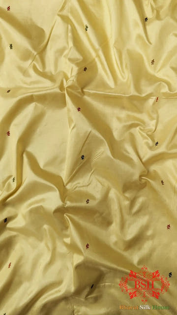 Pure Banarasi Handloom Katan Silk Meenakari Antique Zari Saree In Shades Of Off White - Bharat Silk House Pure Kataan Silk
