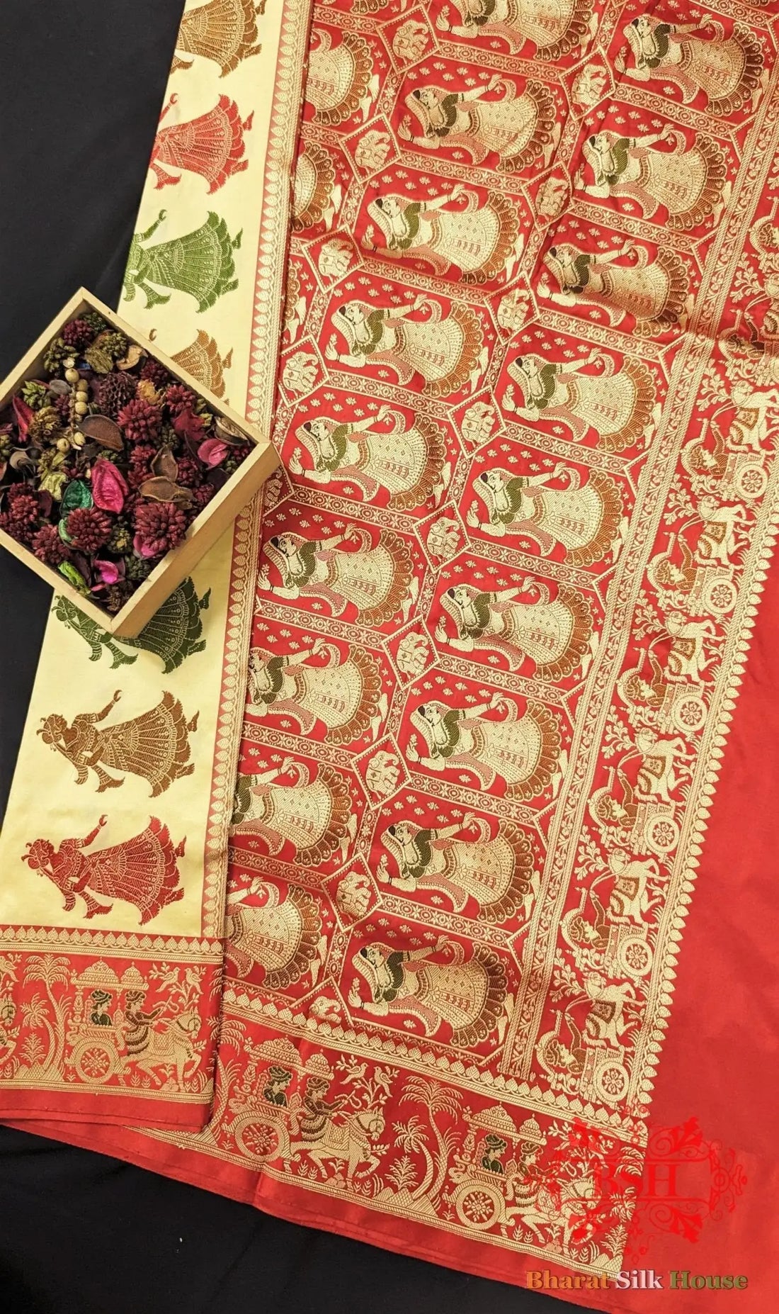 Pure Banarasi Handloom Katan Silk Meenakari Antique Zari Saree In Shades Of Off White - Bharat Silk House Pure Kataan Silk