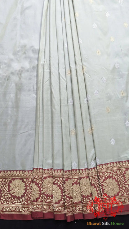 Pure Banarasi Handloom Katan Silk Meenakari Antique Zari Saree In Shades Of Off White - Bharat Silk House Pure Kataan Silk