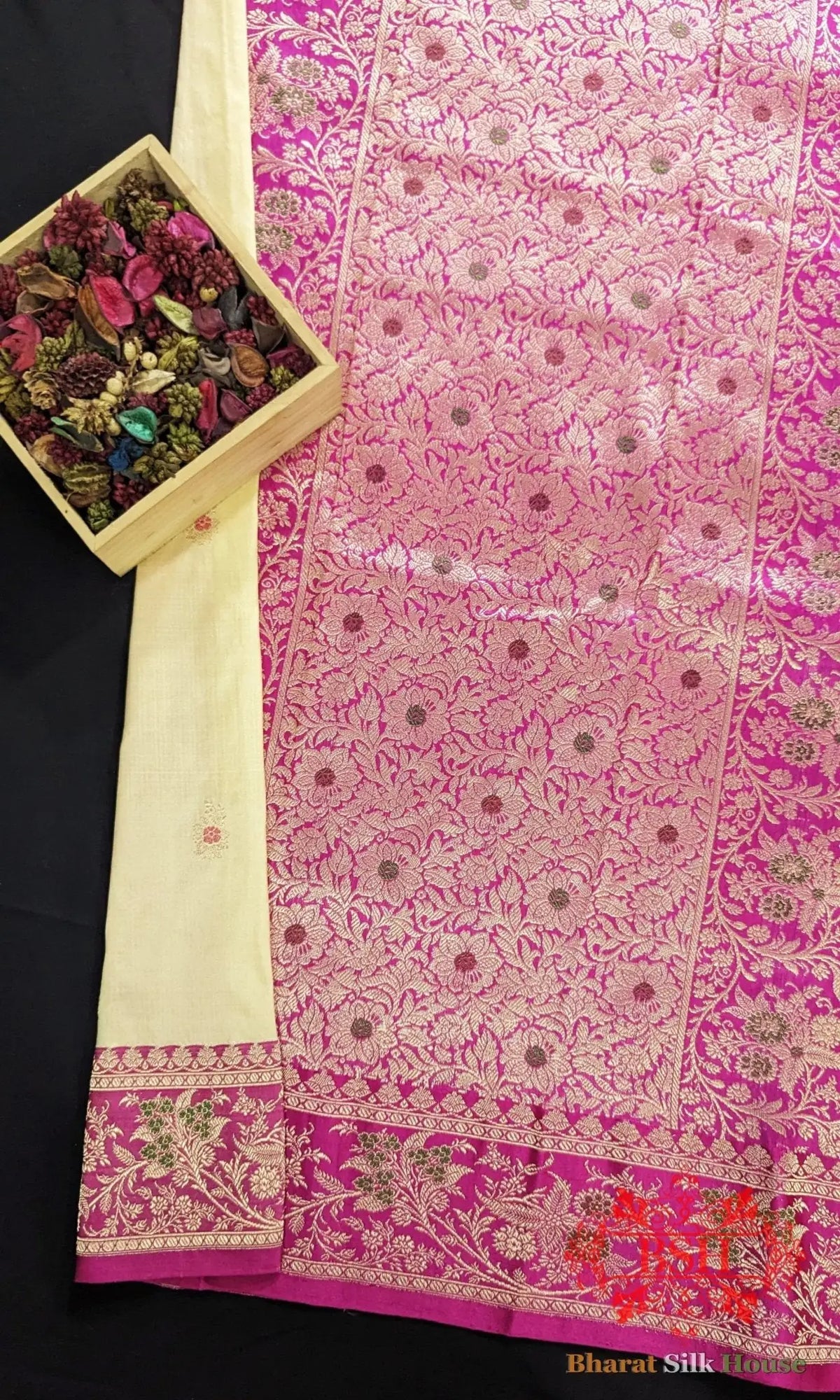 Pure Banarasi Handloom Katan Silk Meenakari Antique Zari Saree In Shades Of Off White - Bharat Silk House Pure Kataan Silk