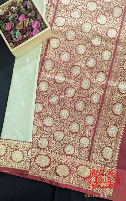 Pure Banarasi Handloom Katan Silk Meenakari Antique Zari Saree In Shades Of Off White - Bharat Silk House Pure Kataan Silk