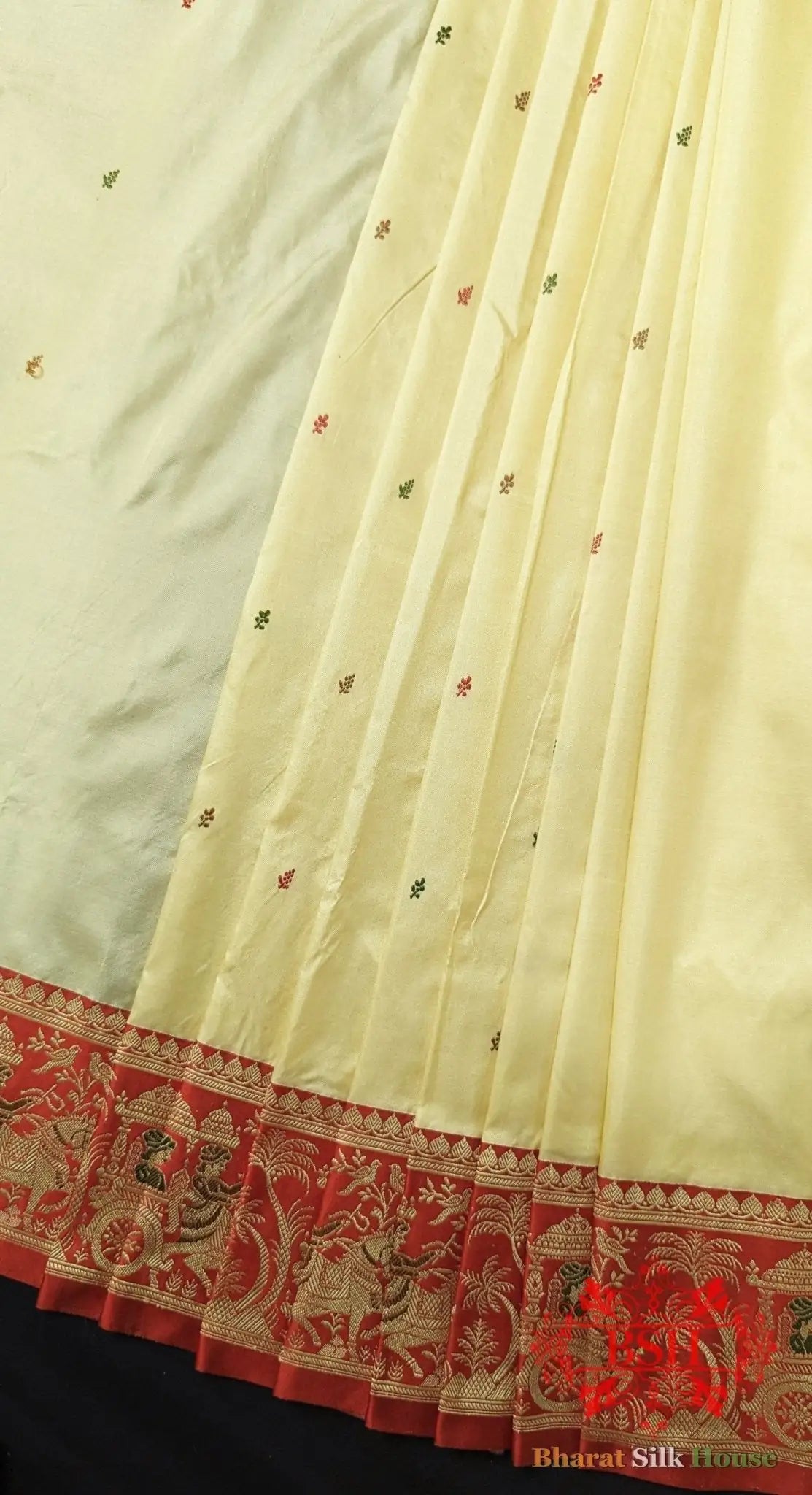 Pure Banarasi Handloom Katan Silk Meenakari Antique Zari Saree In Shades Of Off White - Bharat Silk House Pure Kataan Silk