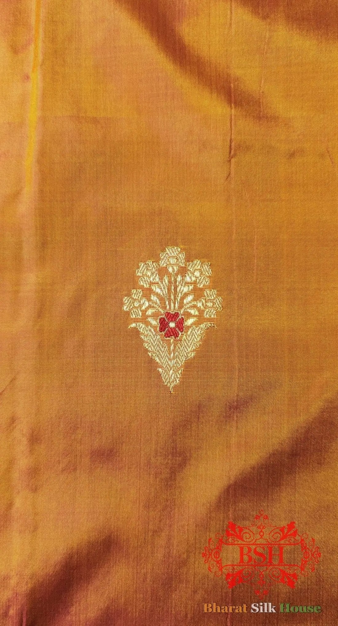 Pure Banarasi Handloom Katan Silk Meenakari Antique Zari Saree In Shades Of Orange - Bharat Silk House Pure Kataan Silk