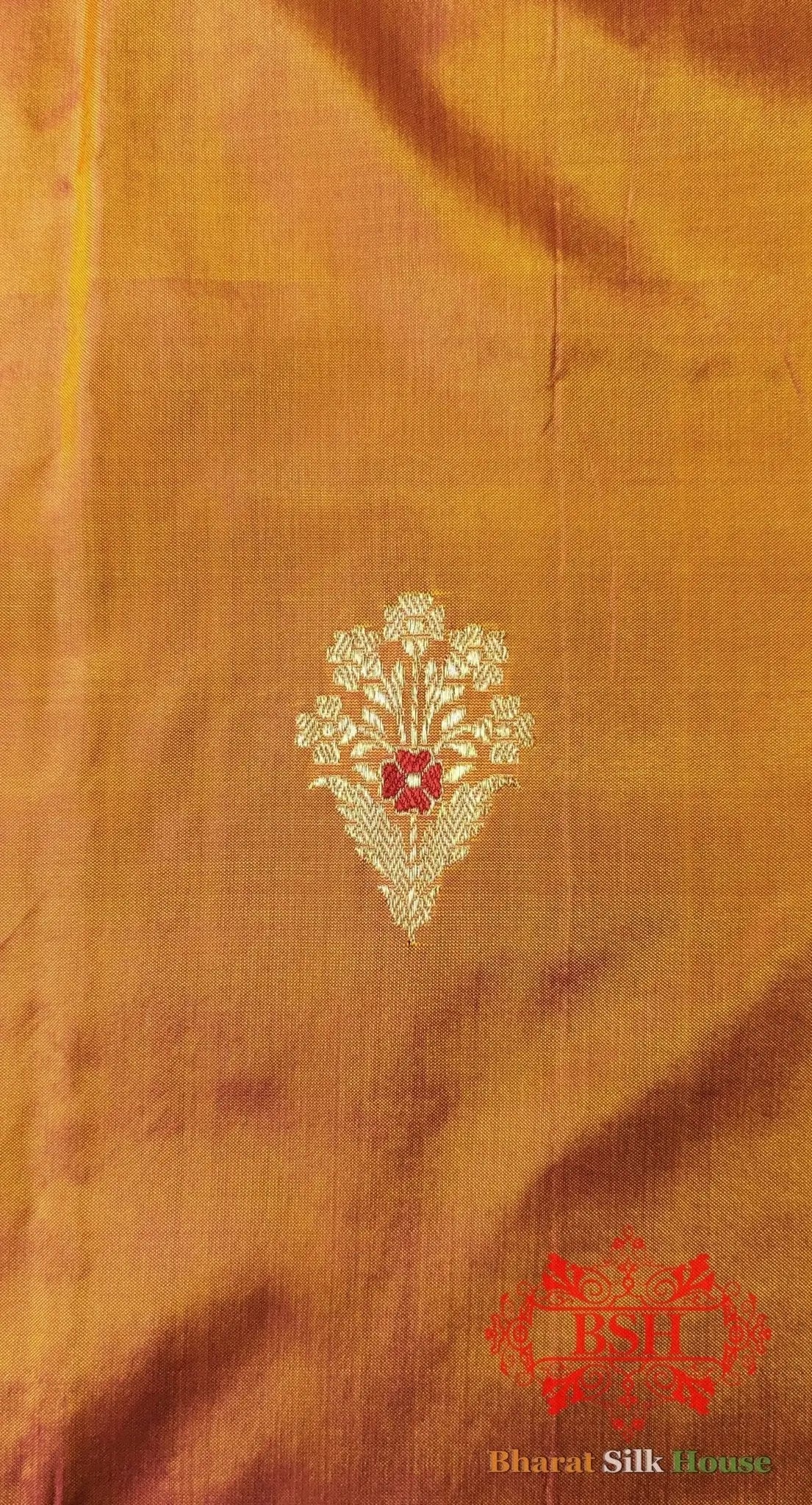 Pure Banarasi Handloom Katan Silk Meenakari Antique Zari Saree In Shades Of Orange - Bharat Silk House Pure Kataan Silk