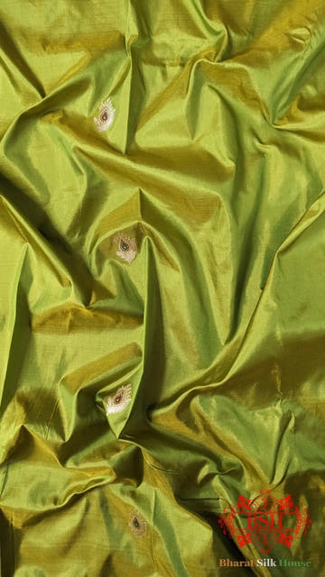 Pure Banarasi Handloom Katan Silk Meenakari Antique Zari Saree In Shades Of Parrot Green - Bharat Silk House Pure Kataan Silk