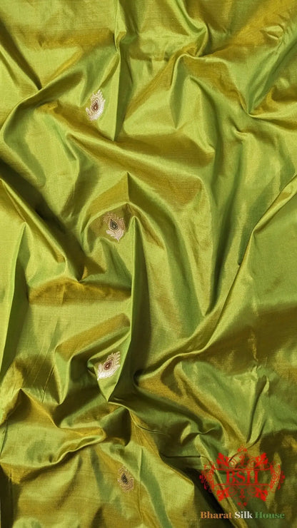Pure Banarasi Handloom Katan Silk Meenakari Antique Zari Saree In Shades Of Parrot Green - Bharat Silk House Pure Kataan Silk