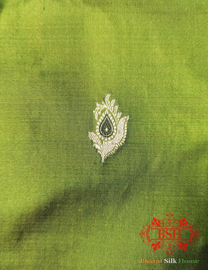 Pure Banarasi Handloom Katan Silk Meenakari Antique Zari Saree In Shades Of Parrot Green - Bharat Silk House Pure Kataan Silk