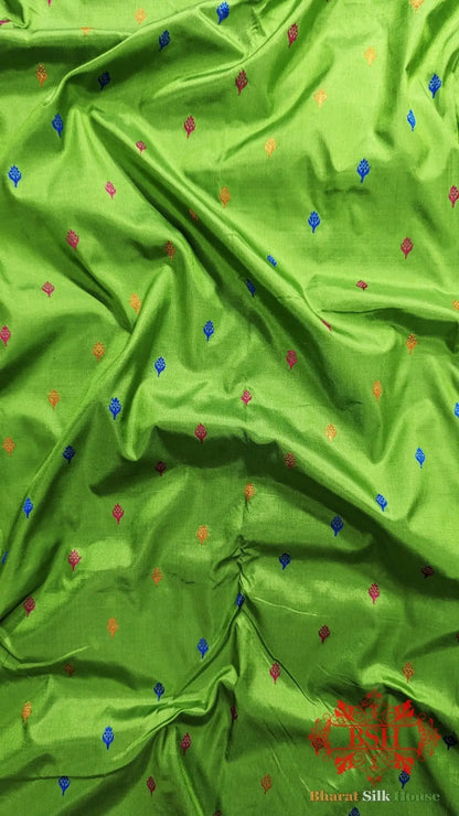 Pure Banarasi Handloom Katan Silk Meenakari Antique Zari Saree In Shades Of Parrot Green - Bharat Silk House Pure Kataan Silk