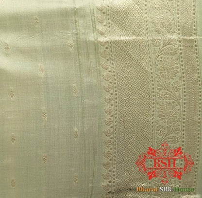 Pure Banarasi Handloom Katan Silk Meenakari Antique Zari Saree In Shades Of Pastel Green - Bharat Silk House Pure Kataan Silk
