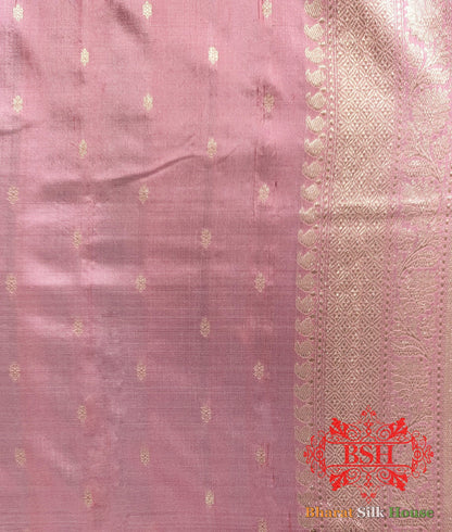 Pure Banarasi Handloom Katan Silk Meenakari Antique Zari Saree In Shades Of Peach - Bharat Silk House