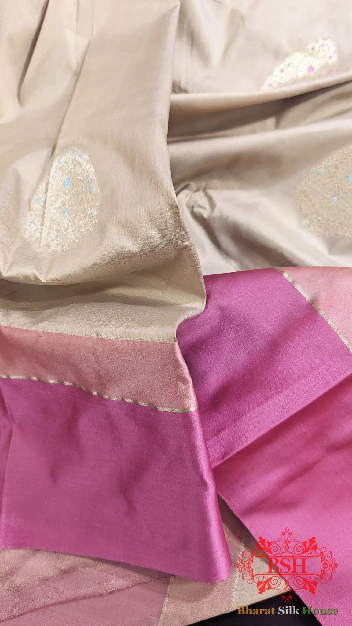 Pure Banarasi Handloom Katan Silk Meenakari Antique Zari Saree In Shades Of Peach - Bharat Silk House Pure Kataan Silk
