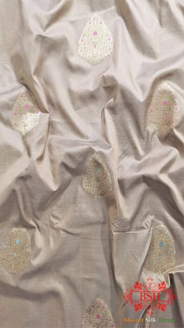 Pure Banarasi Handloom Katan Silk Meenakari Antique Zari Saree In Shades Of Peach - Bharat Silk House Pure Kataan Silk