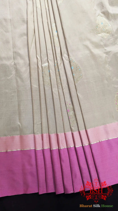 Pure Banarasi Handloom Katan Silk Meenakari Antique Zari Saree In Shades Of Peach - Bharat Silk House Pure Kataan Silk
