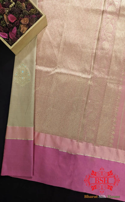 Pure Banarasi Handloom Katan Silk Meenakari Antique Zari Saree In Shades Of Peach - Bharat Silk House Pure Kataan Silk
