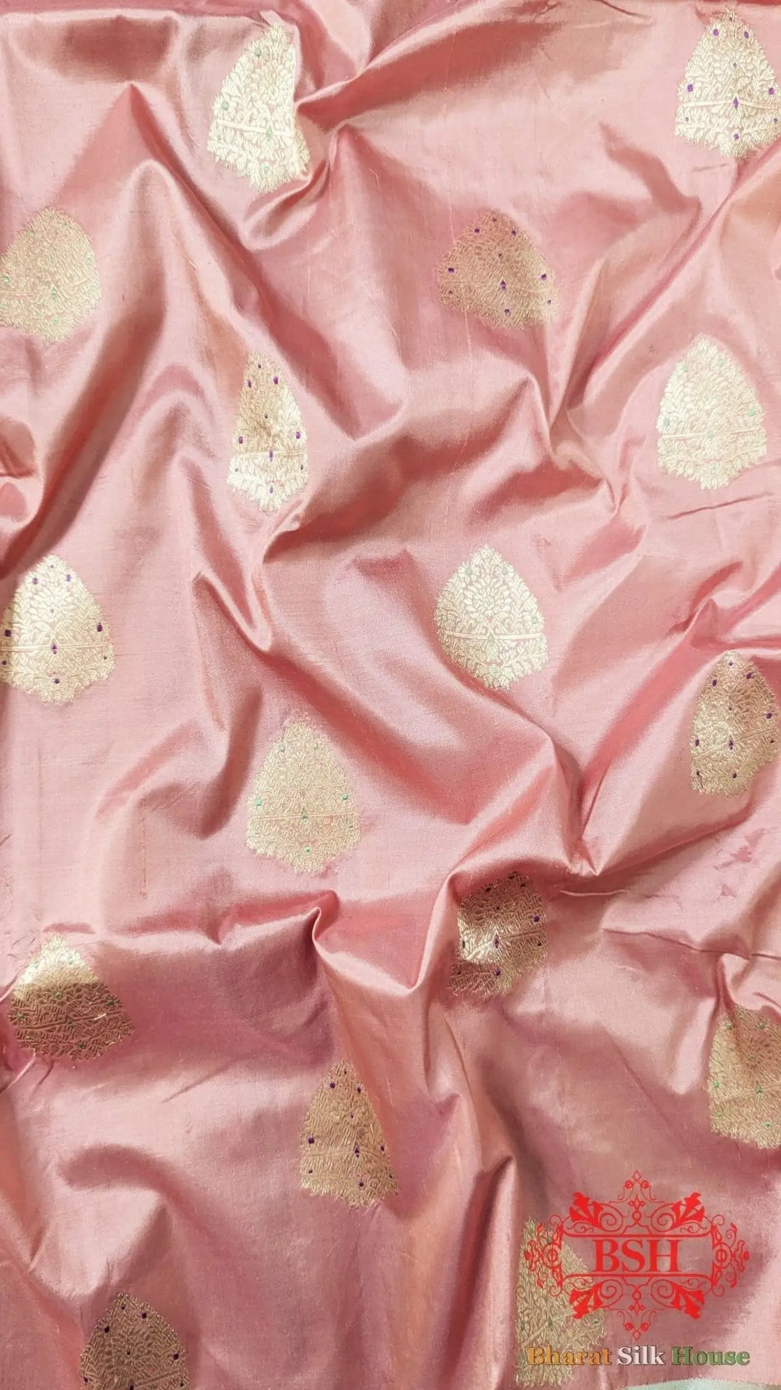 Pure Banarasi Handloom Katan Silk Meenakari Antique Zari Saree In Shades Of Peach - Bharat Silk House Pure Kataan Silk